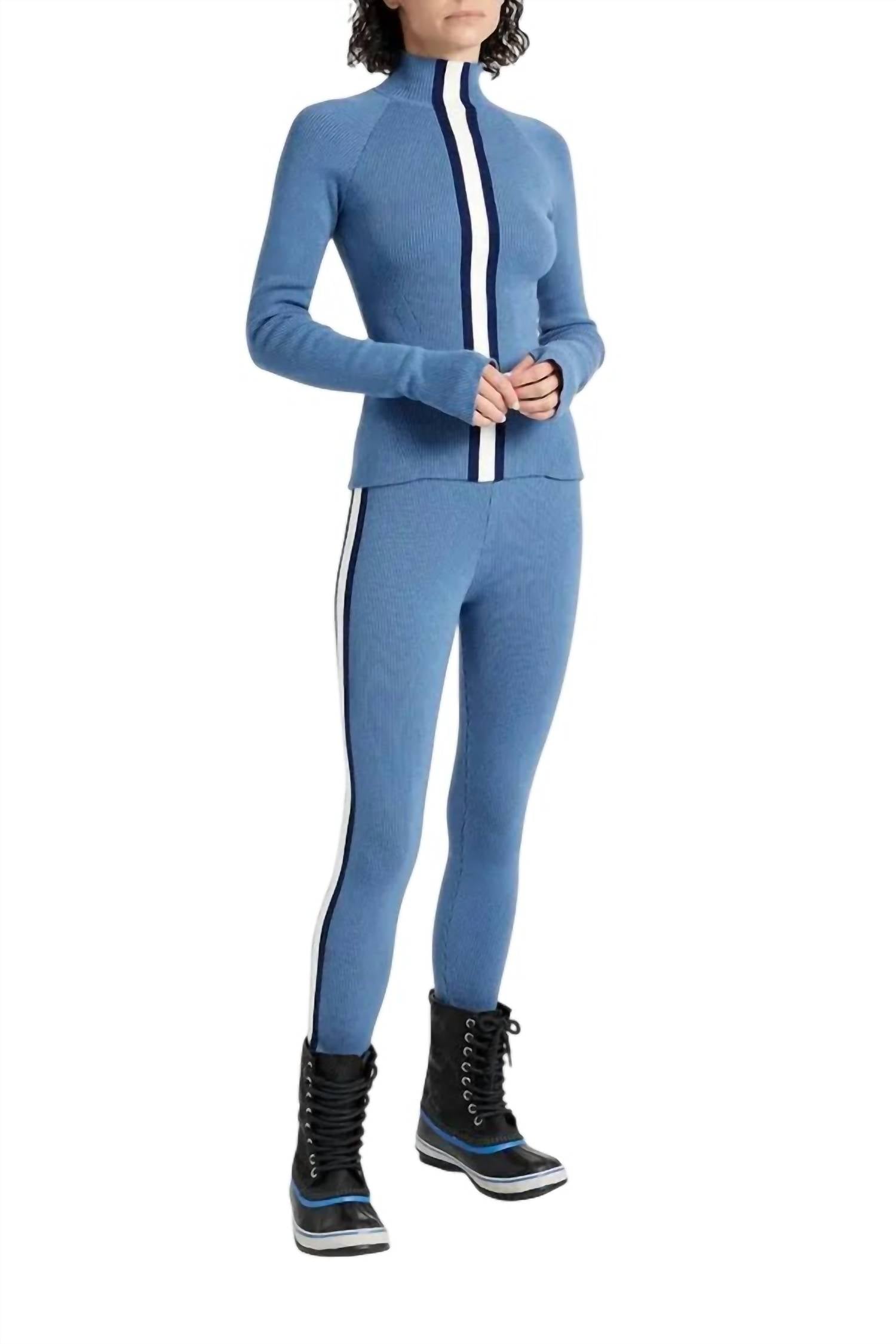 Cordova Roll Neck Azure Stripe Knit Top And Matching Pants Set in blue - women's sleepwear