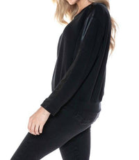 ariella Crewneck With Pleather Sleeves Top in black - women's long sleeve top - view 4