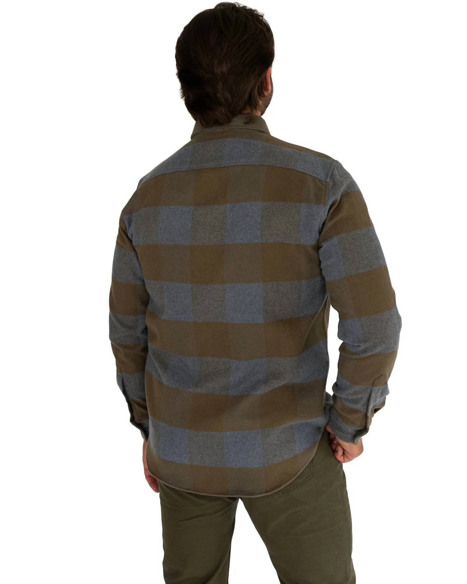 MuskOx Field Grand Flannel Shirt in caper green - men's jacket - detail view