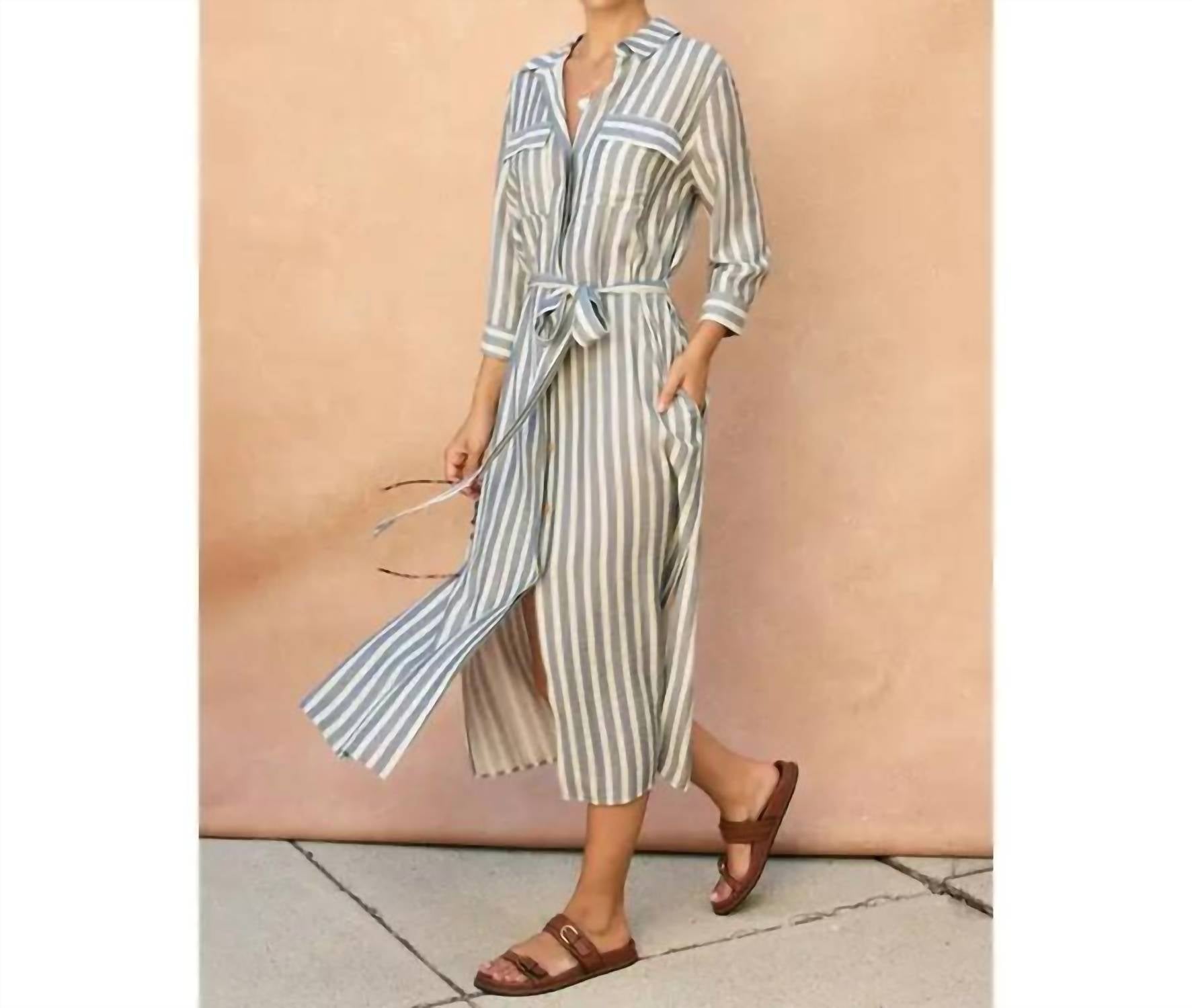 Dress Forum - Nautical Stripe Belted Maxi Shirt Dress