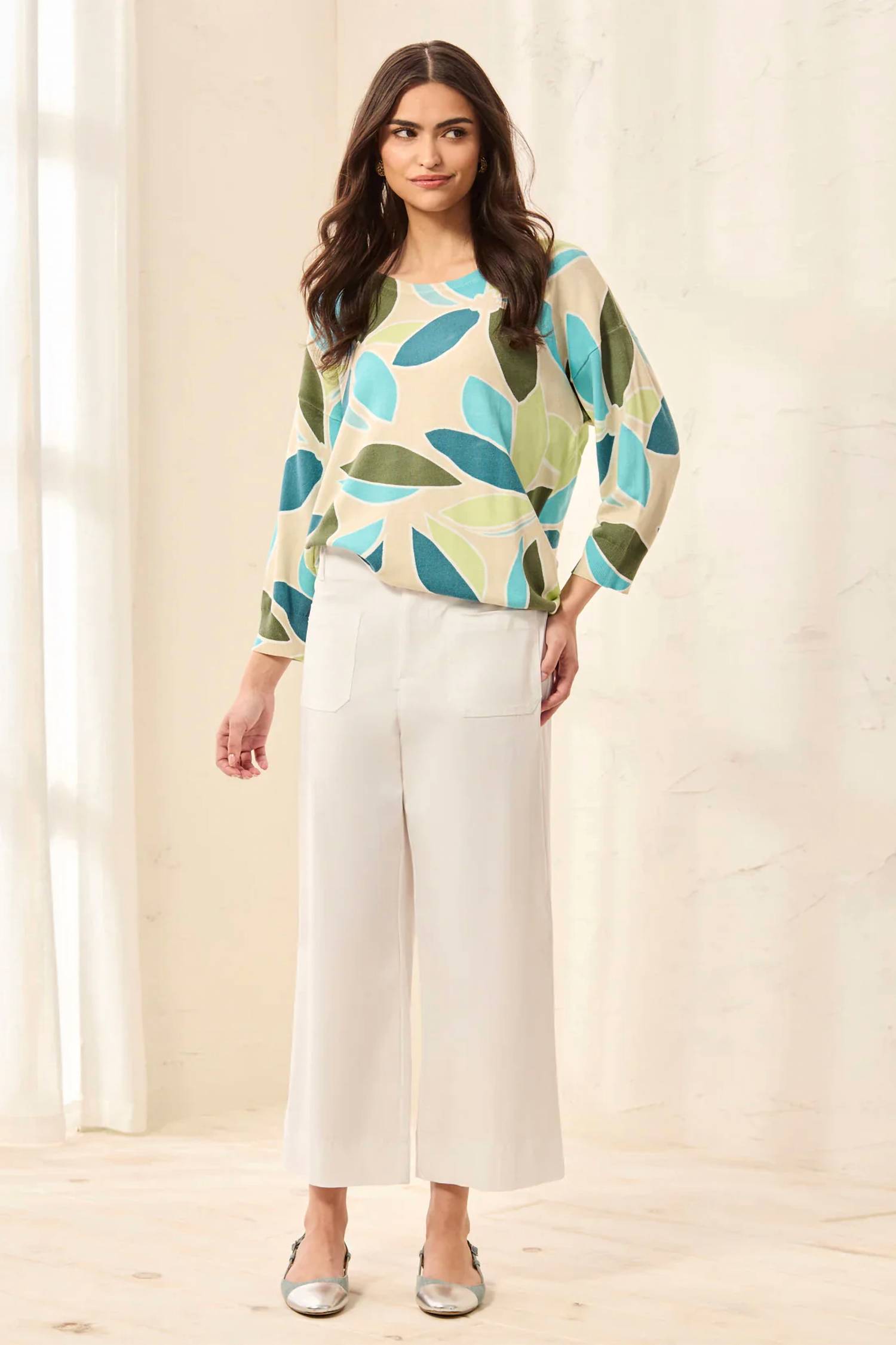 Tribal - Stretch Twill Button‑front Wide‑leg Ankle Pants