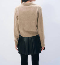 White + Warren Cashmere Gold Button Polo in warm camel - women's shirt - detail view