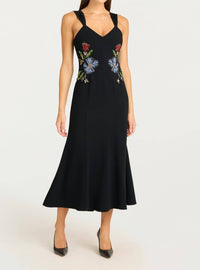 cinq a sept Floral Mixed Media Andre Midi Dress in black multi - women's dress