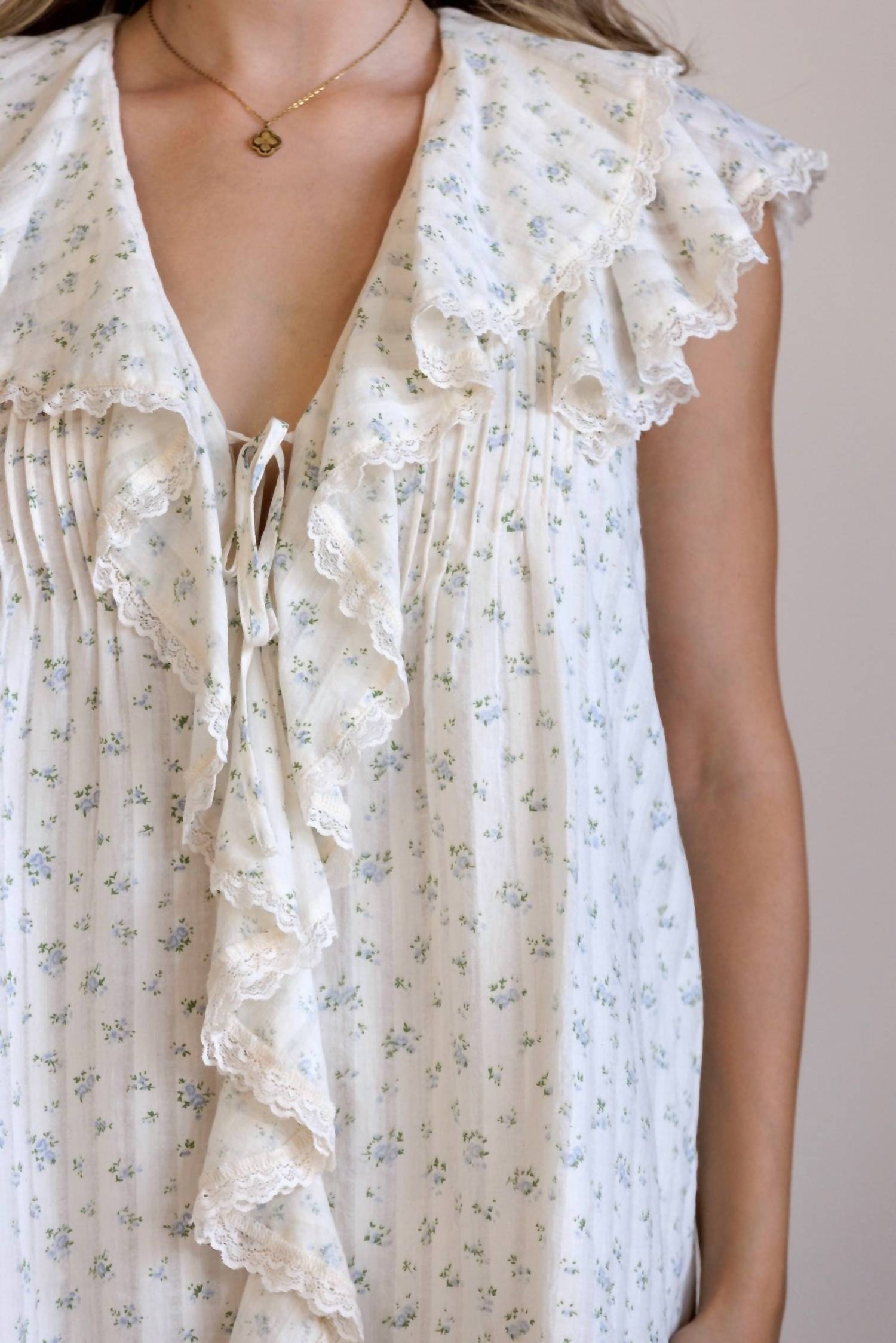 STORIA Margot Ditsy Floral Mini Dress in ivory blue - women's dress - view 4