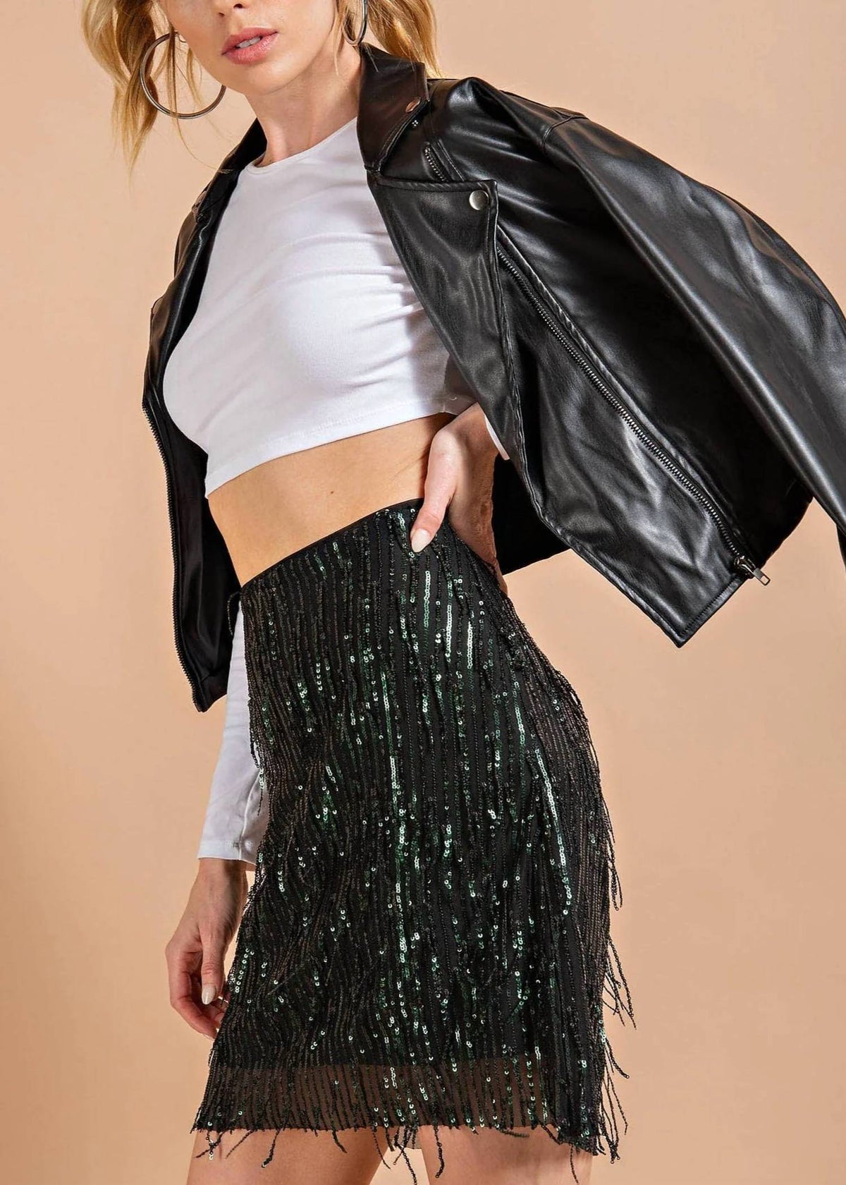 Kori - Get Shakin' Fringe Sequin Mini Skirt