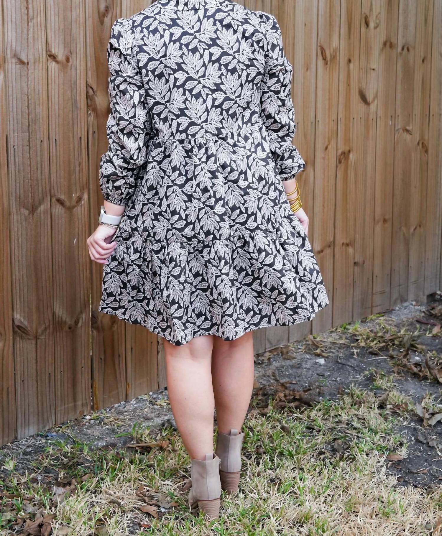 Doe And Rae - Leaf Print Poplin Mini Dress