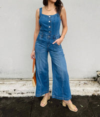 Tribal - Adjustable Shoulder Straps Wide-leg Jumpsuit