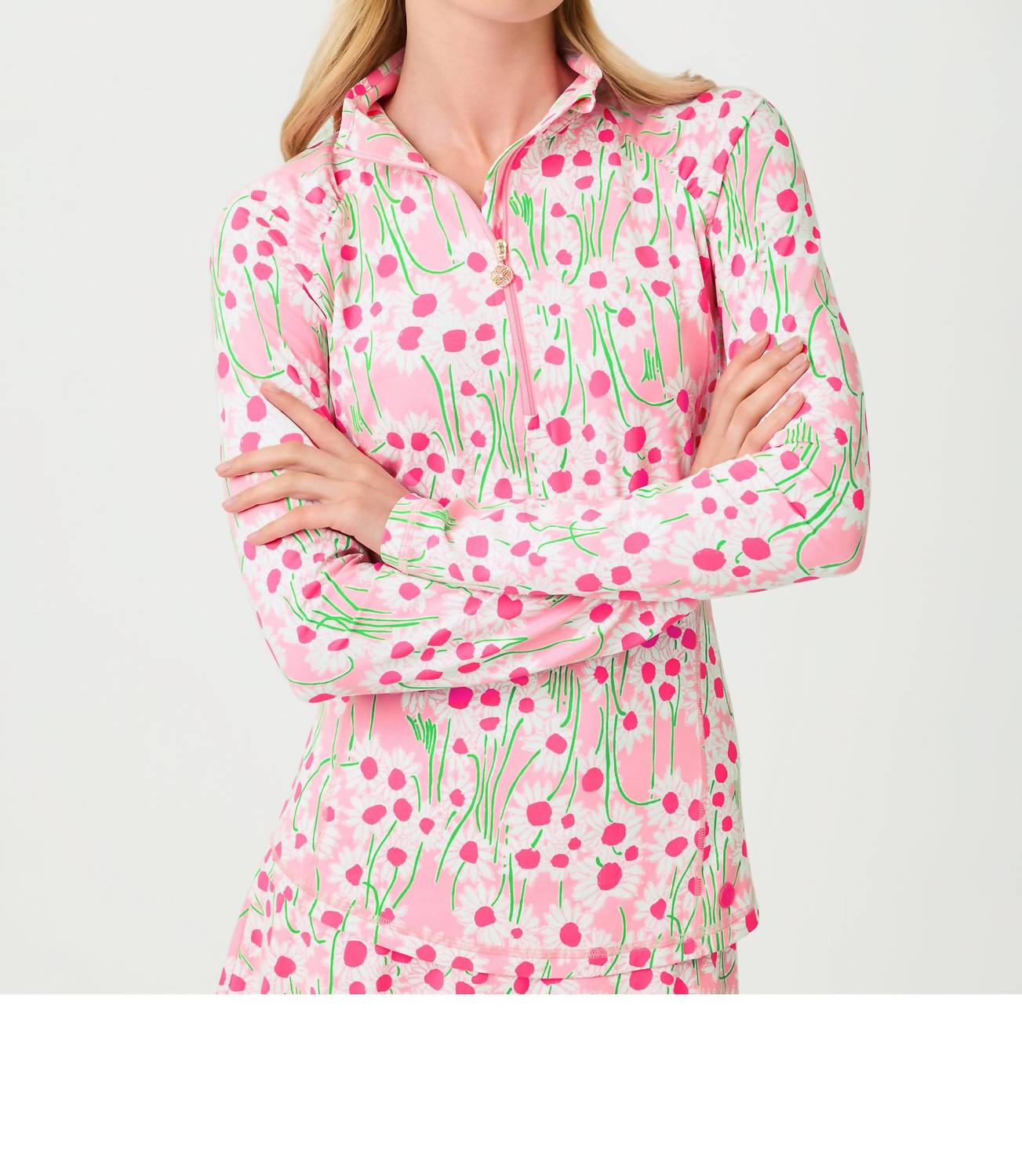 Lilly Pulitzer Justine Half Zip Pullover Sweatshirt in conch shell pink lil sunny daisies - women's top - view 4