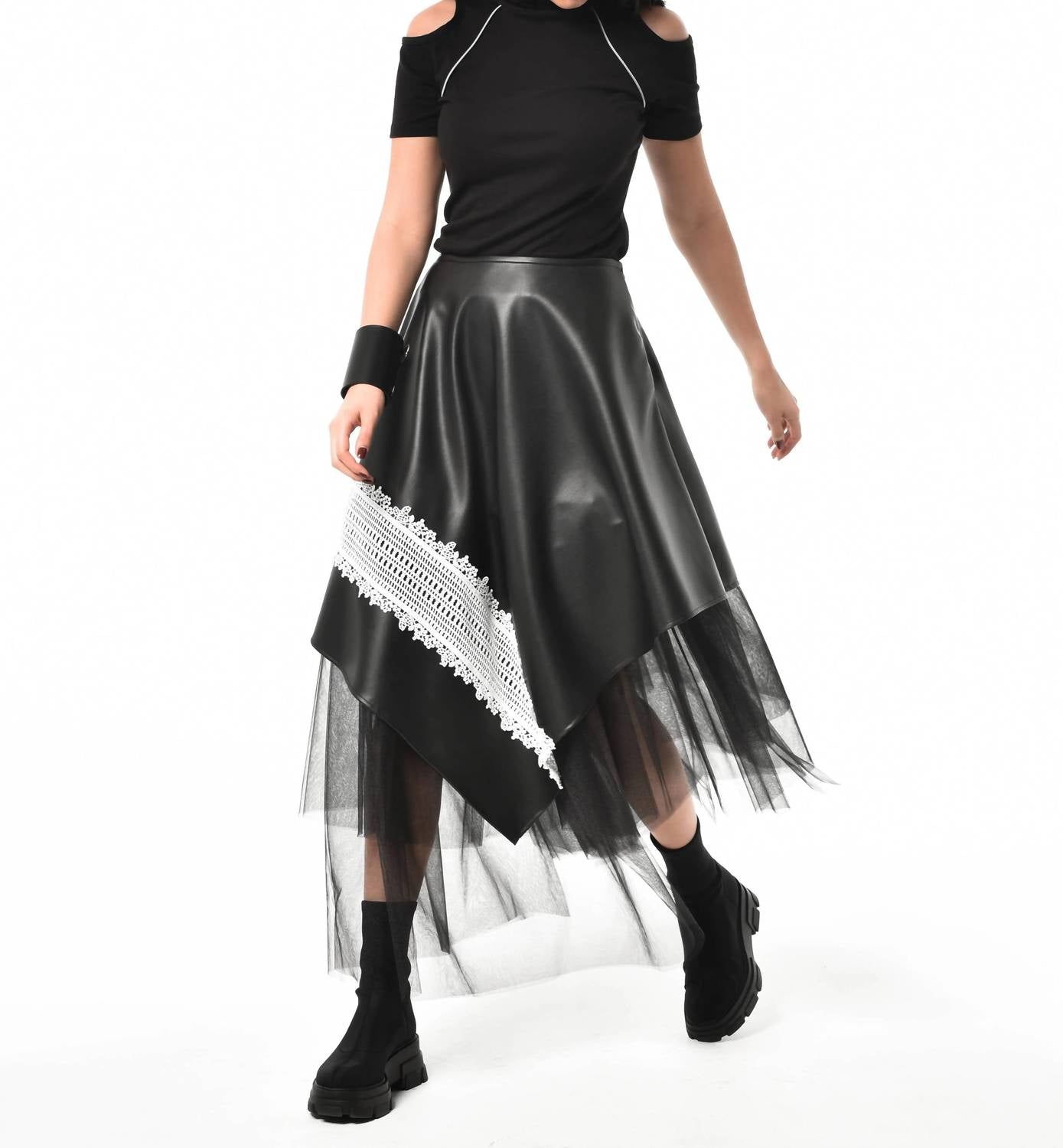 Metamorphoza - Avant-garde Laced Vegan Leather Skirt