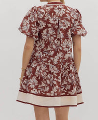 entro Blossoms Puff Sleeves Dress in burgundy - women's dress - detail view