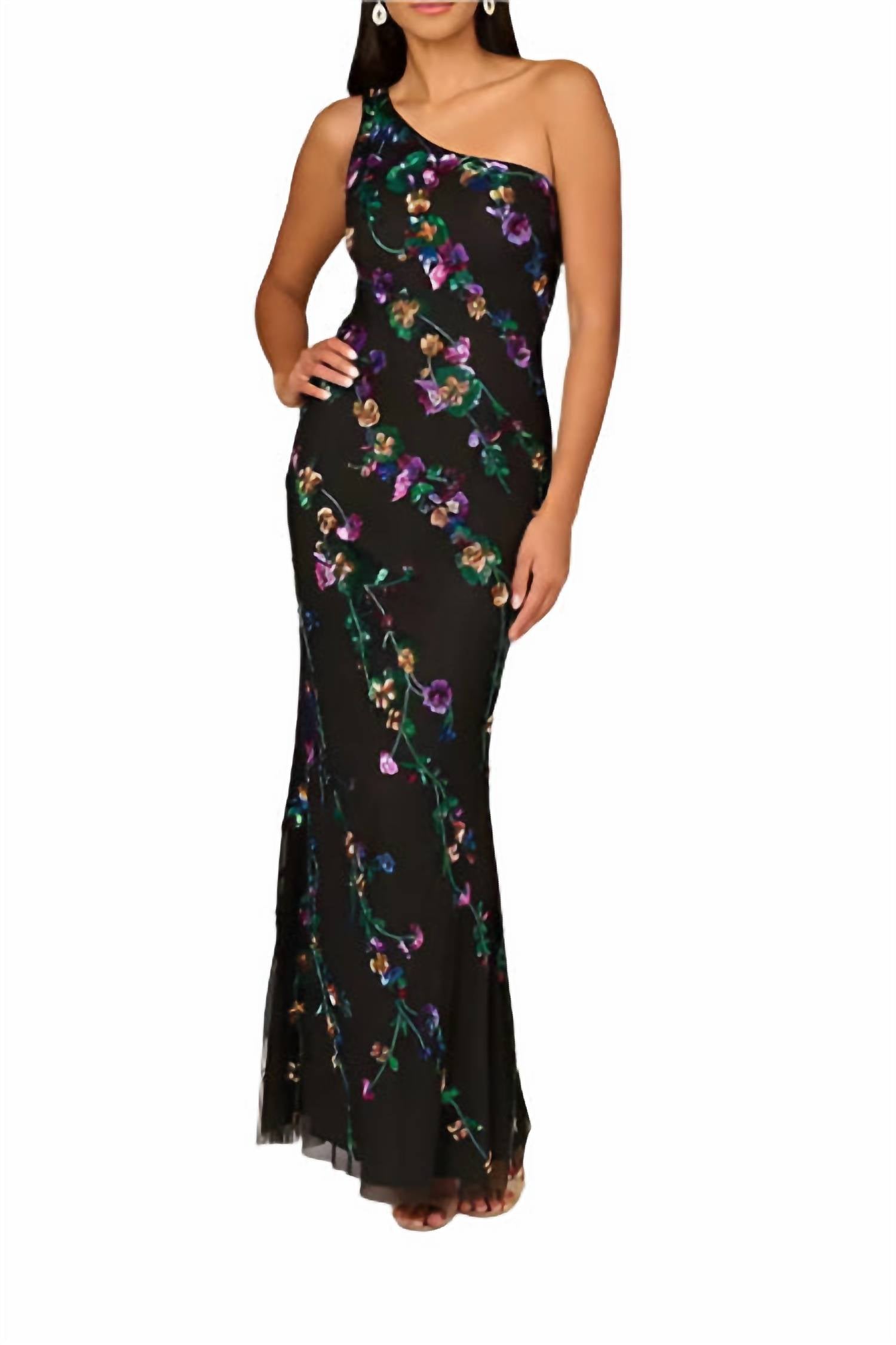 Aidan Mattox - Beaded Mesh One Shoulder Mermaid Gown