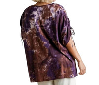 Umgee - Tie Dye Cinched Short Sleeve Top With Side Slits