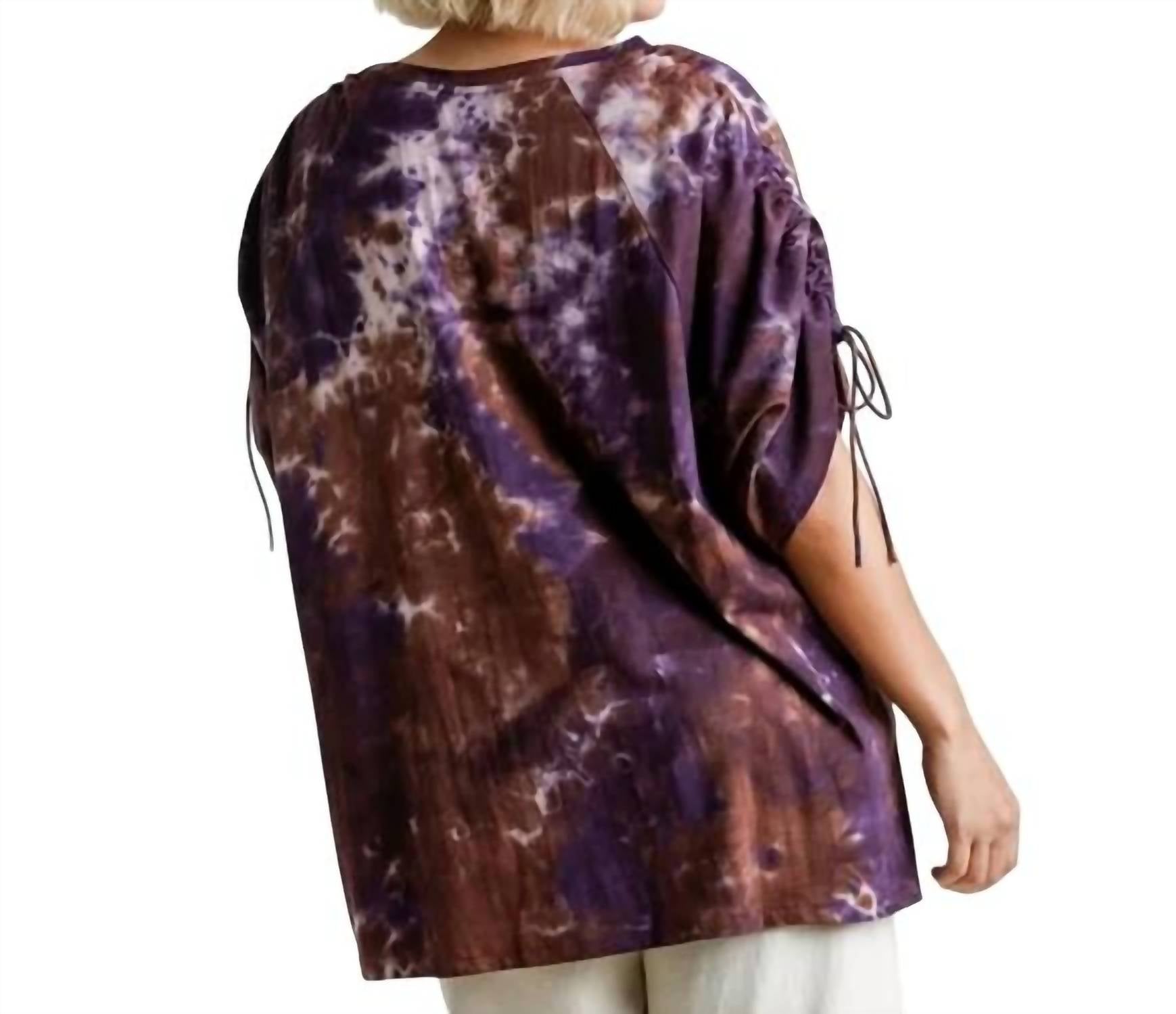 Umgee - Tie Dye Cinched Short Sleeve Top With Side Slits