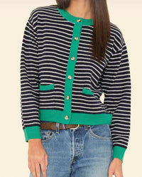 XIRENA Lillian Cardigan Sweater in navy stripe - women's cardigan