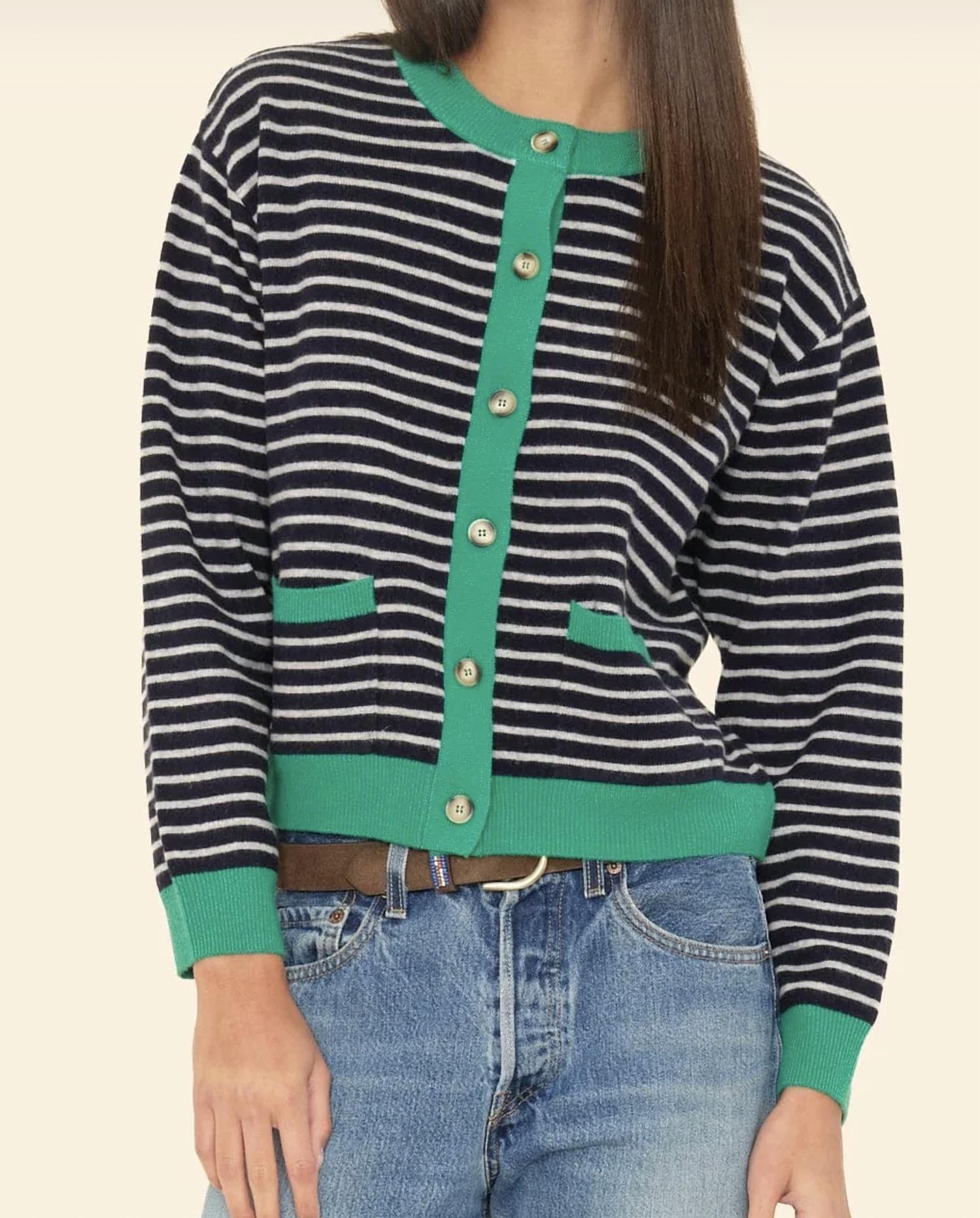 XIRENA Lillian Cardigan Sweater in navy stripe - women's cardigan