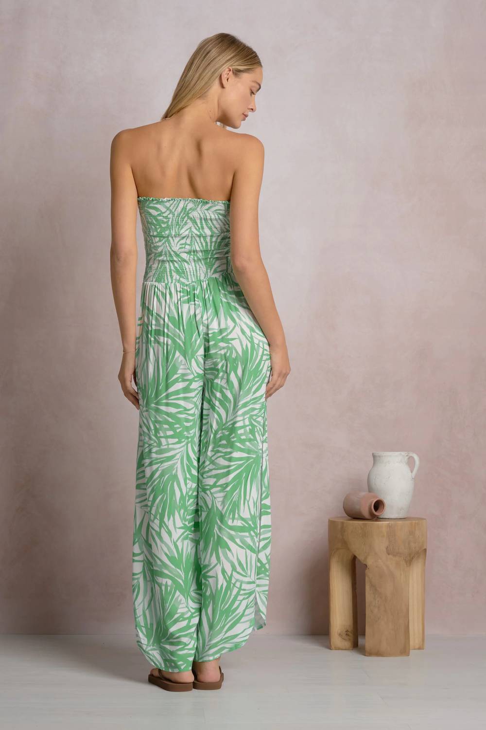 Elan - Smocked Tropical Strapless Jumpsuit