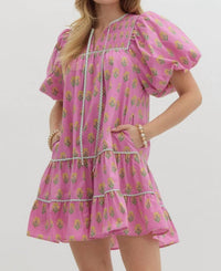 Entro - Floral Print Split Neck Dress