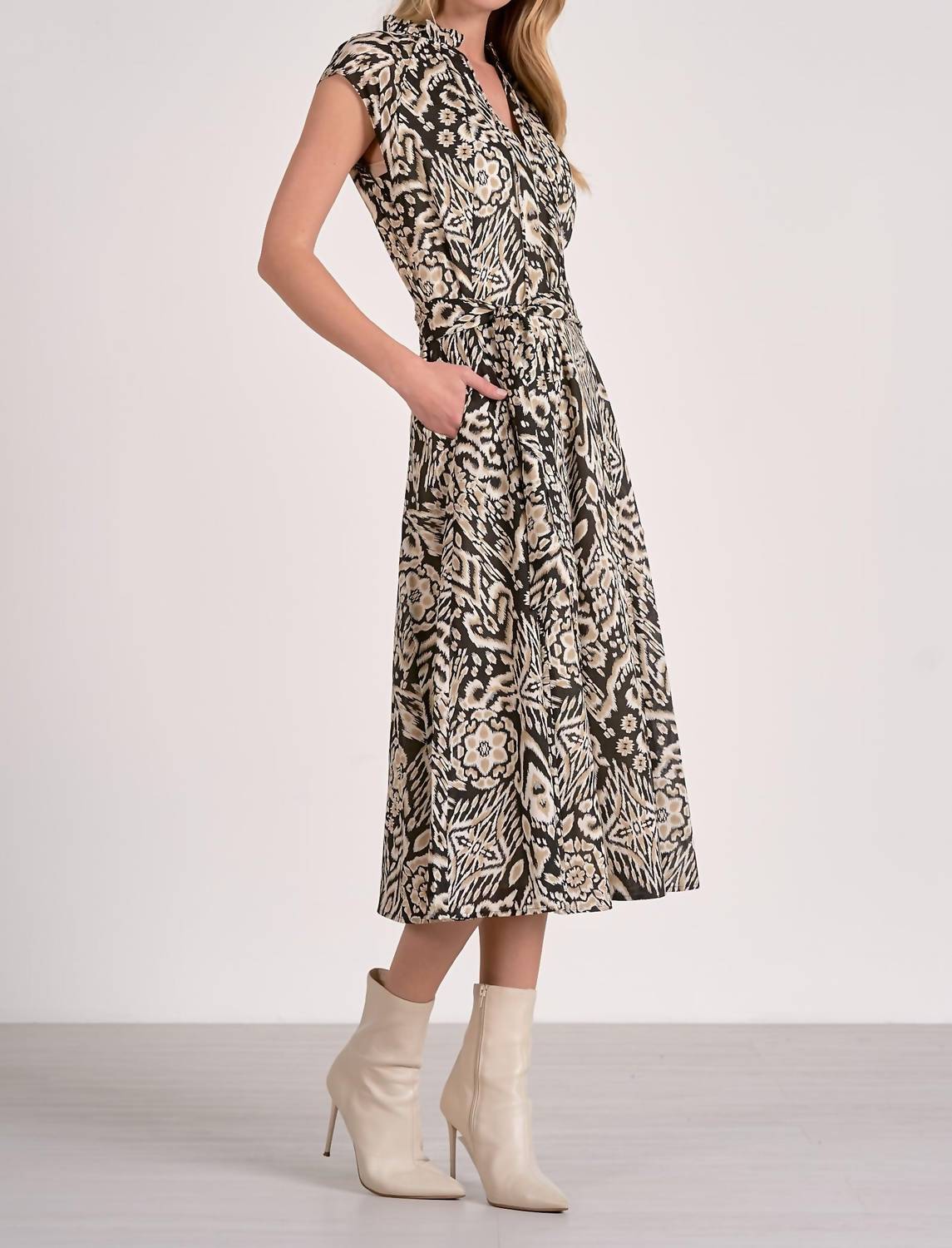 ELAN Emma Printed Maxi Dress in black acorn - women's dress - alternate view