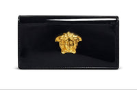 VERSACE Women's Medusa Patent-leather Clutch Bag in black with gold tone hardware - women's bag
