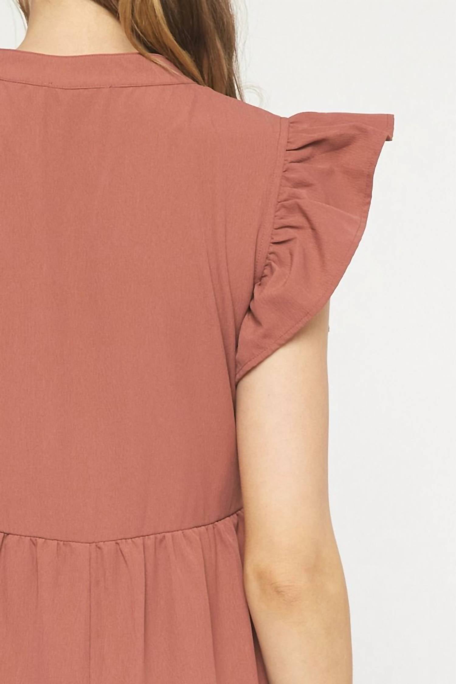 entro Ruffled Pocket Tiered Midi Dress in cinnamon - women's dress - view 5