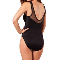 Miraclesuit Rendezvous Mesh High Neck Underwire One Piece Swimsuit in black - women's swimwear - detail view