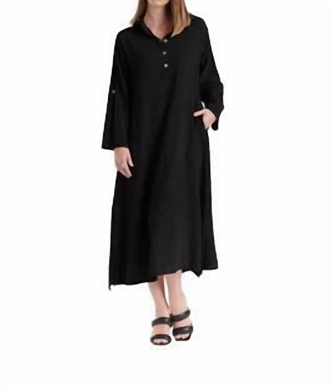 Oh My Gauze! River Button Down Midi Dress in black dragon - women's dress