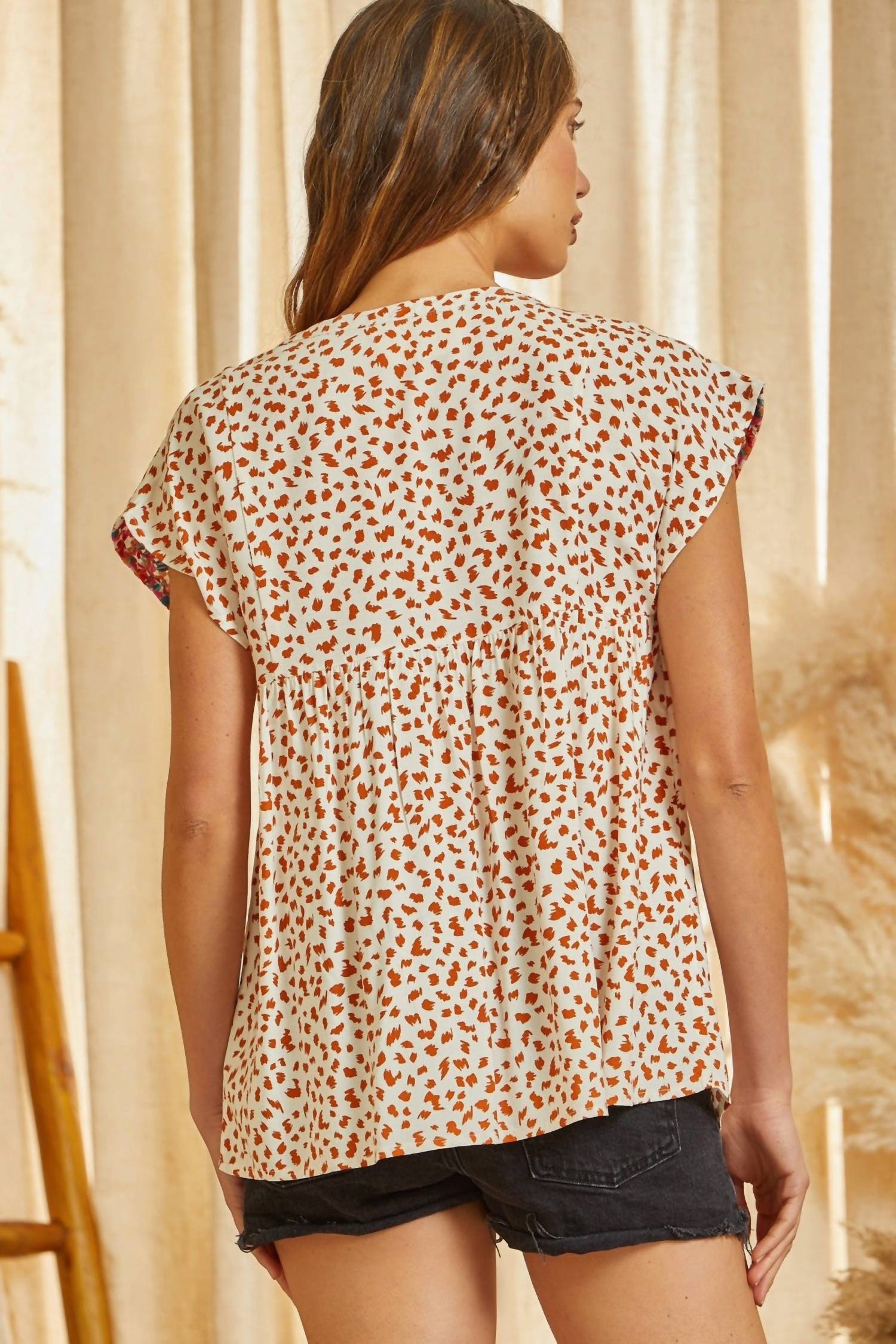 Andree By Unit - Leopard Embroidered Babydoll Top