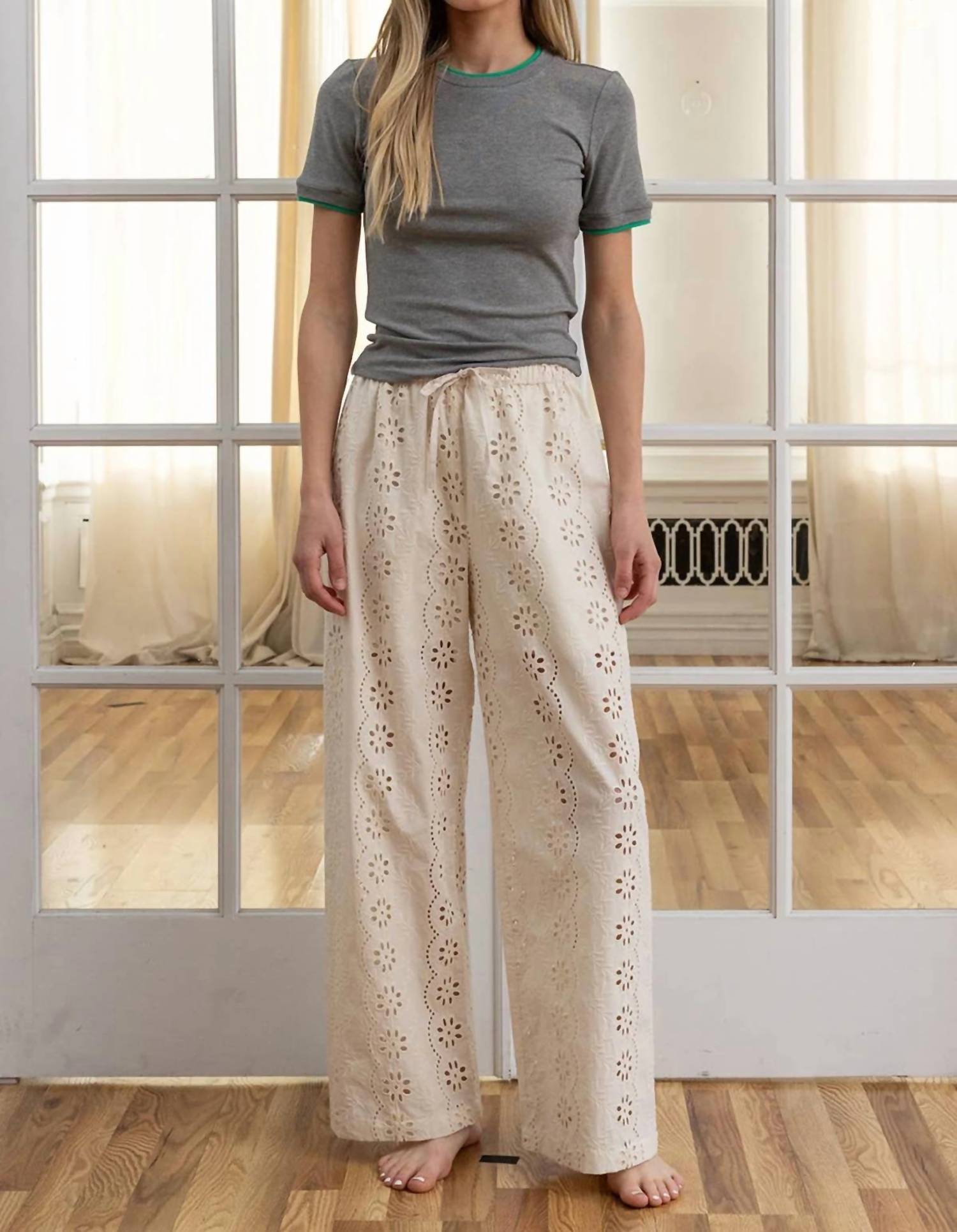 Raisonnel - Teagan Eyelet Embroidered Wide-leg Pants