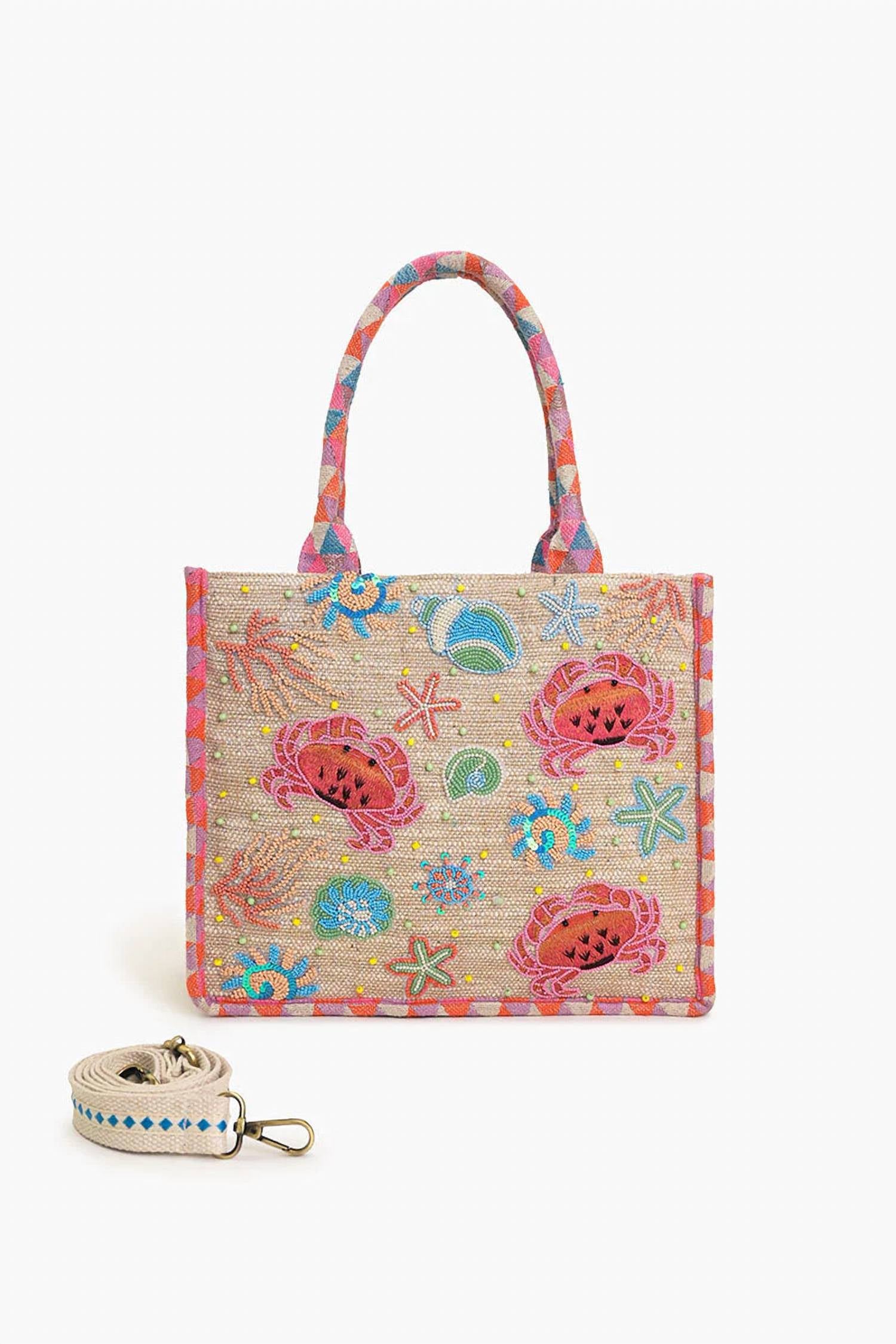 America & Beyond - Crab Shell Embelished Tote Bag