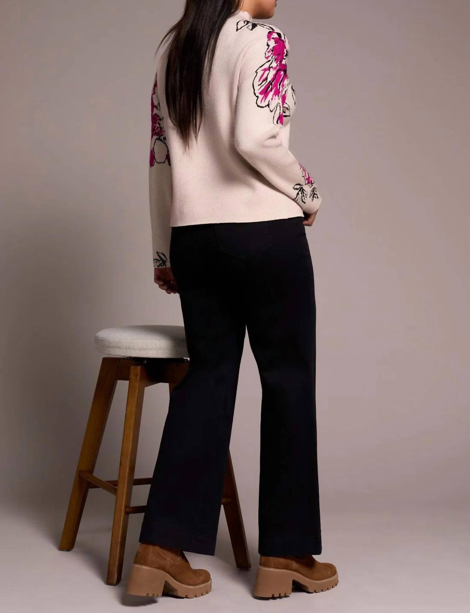 TRIBAL Kathleen Knit Jacquard Funnel Neck Sweater in pink flambe - women's sweater - view 4