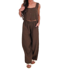 Blu Pepper - Breezy Escape Square Neck Top And Wide Leg Pants Two Piece Set