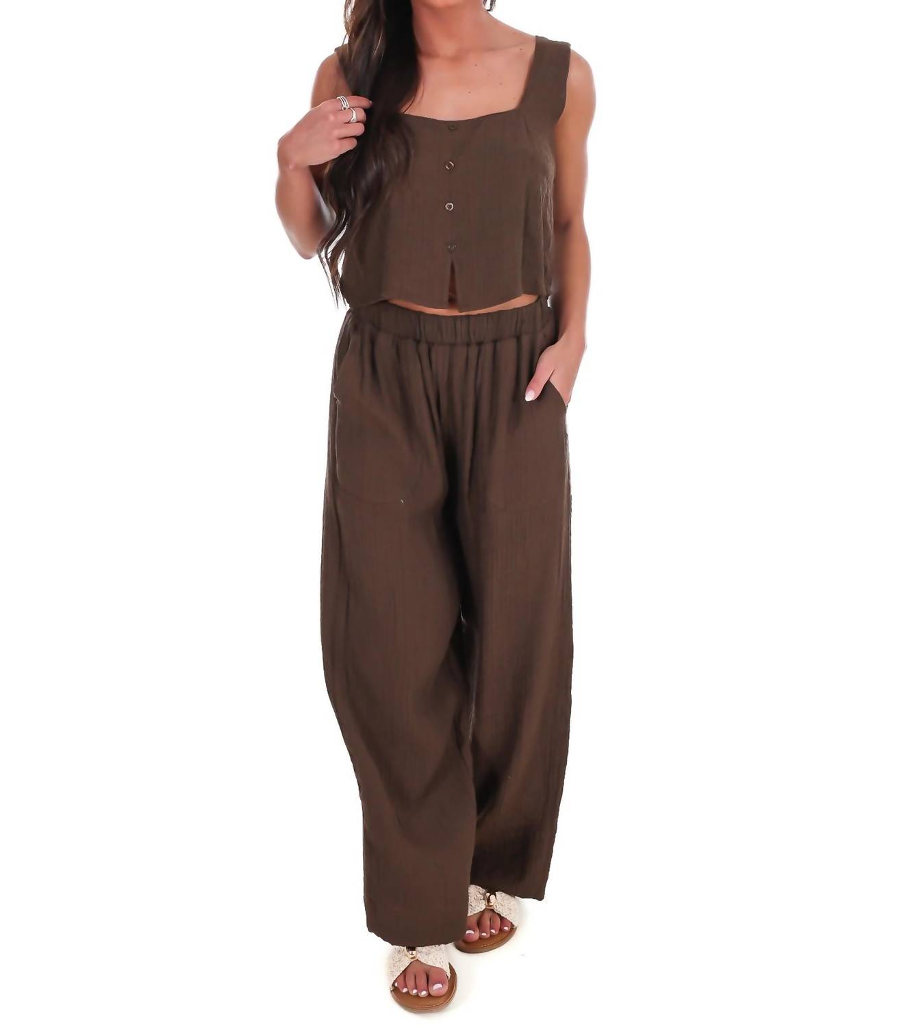Blu Pepper - Breezy Escape Square Neck Top And Wide Leg Pants Two Piece Set