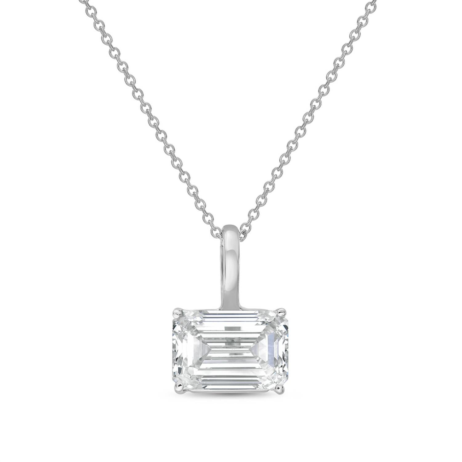 Diana M Jewels - 1.00 Ct Lab-grown Emerald-cut Diamond East–west Solid Bail Pendant Necklace