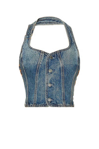 GRLFRND Phoebe Laced Halter Top in nashville suede - women's shirt - view 4