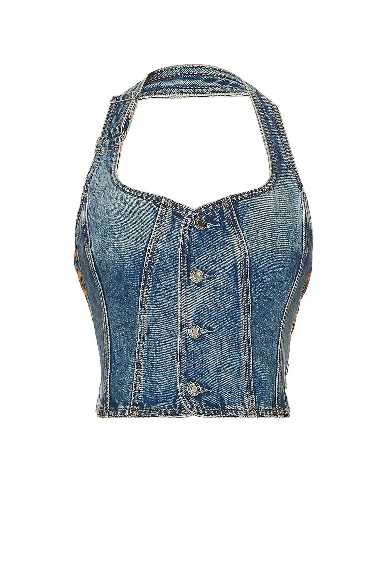 GRLFRND Phoebe Laced Halter Top in nashville suede - women's shirt - view 4
