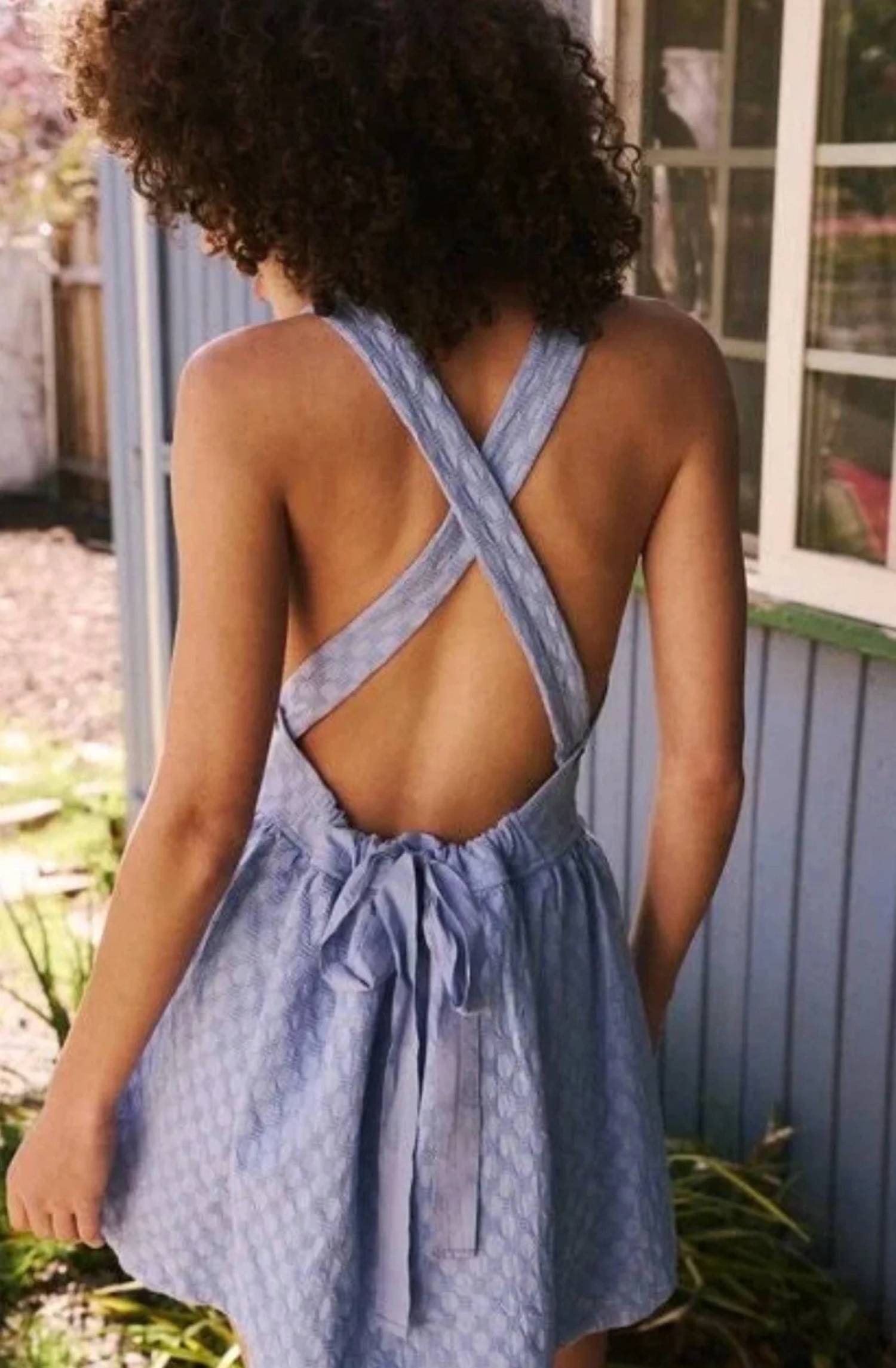 Free People - Va Va Volume Jacquard Criss Cross Back Mini Dress