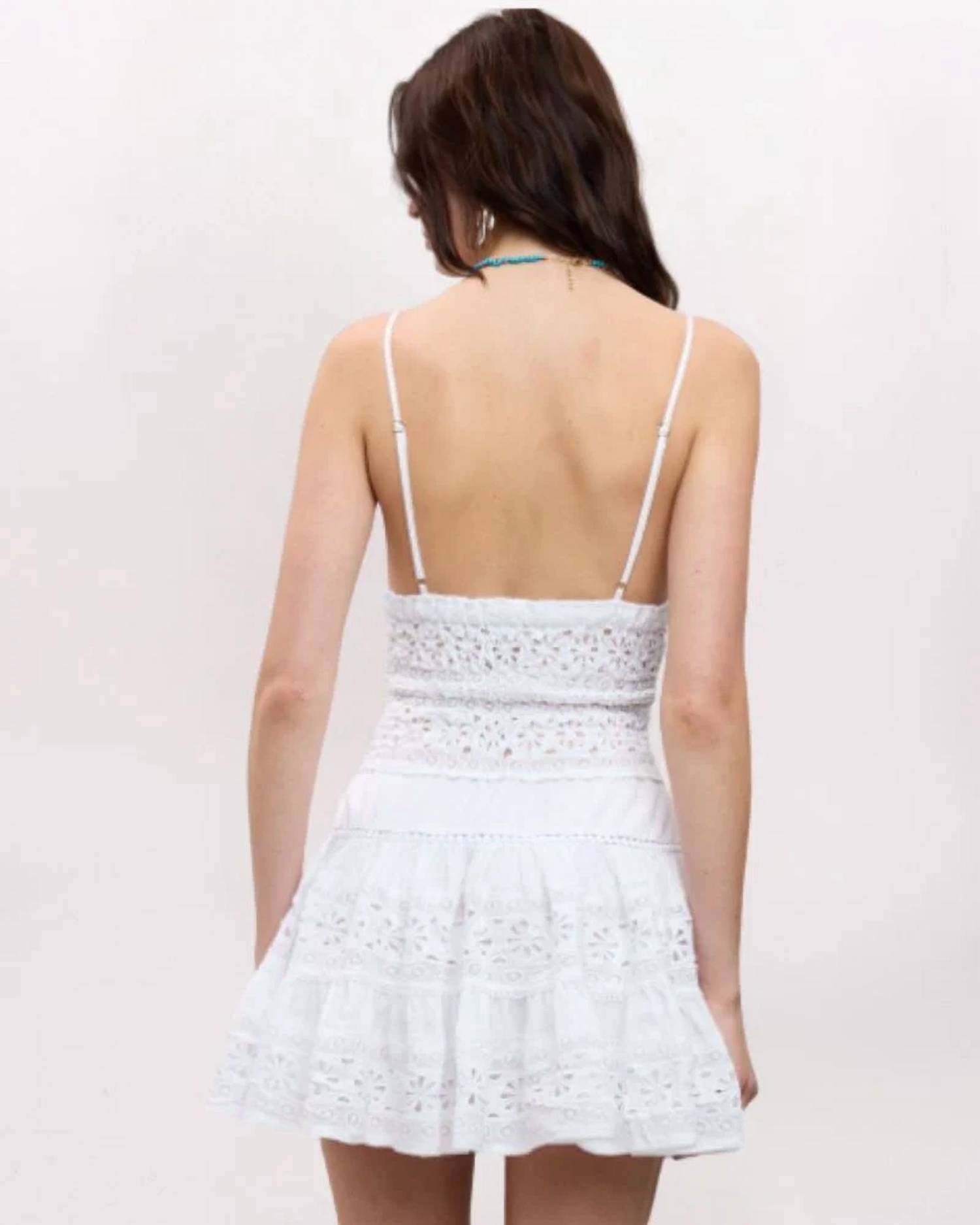 Sky To Moon - Crochet Pieced Flare Mini Dress