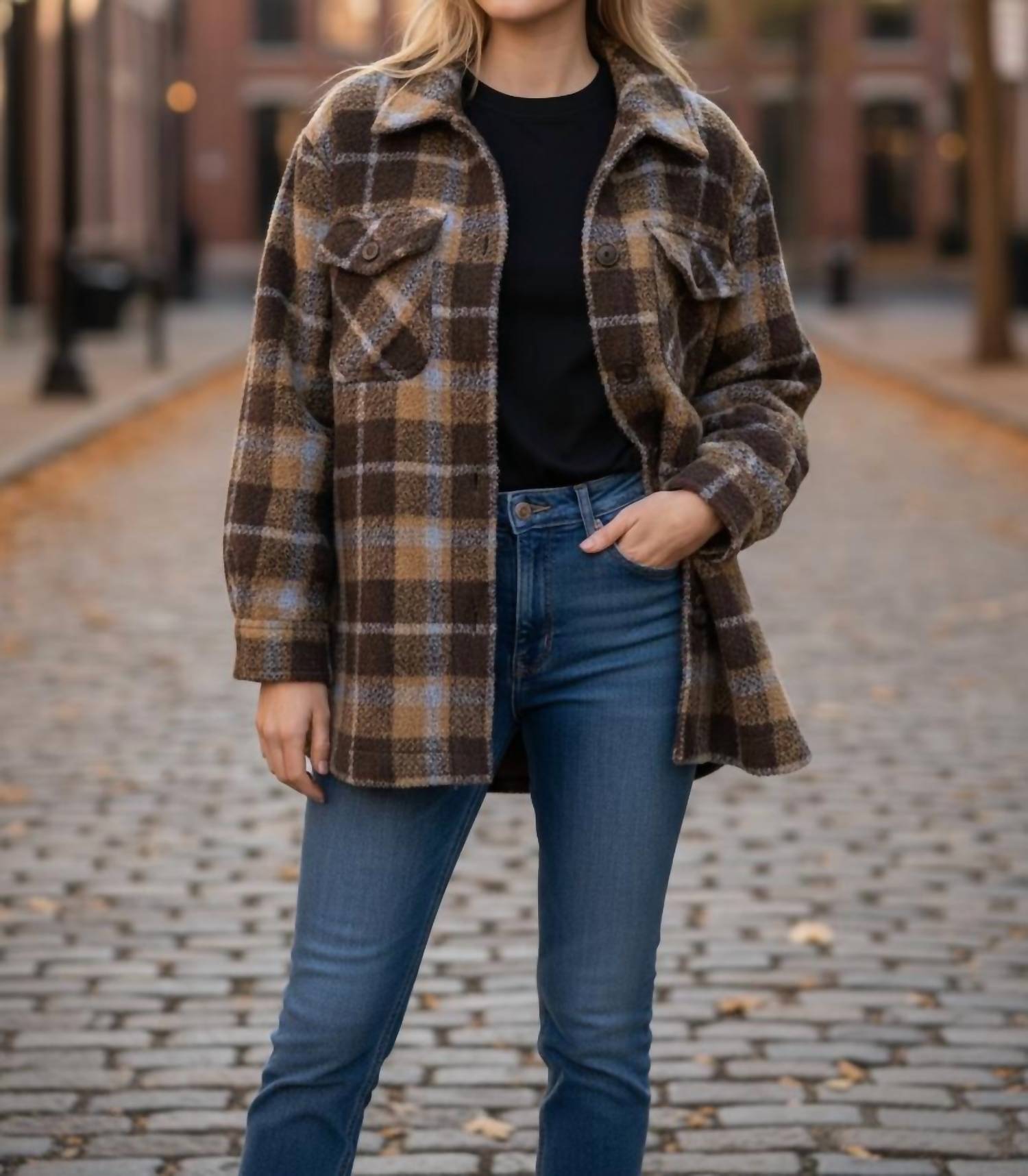Madewell Women's Plaid Coat in brown blue - women's jacket