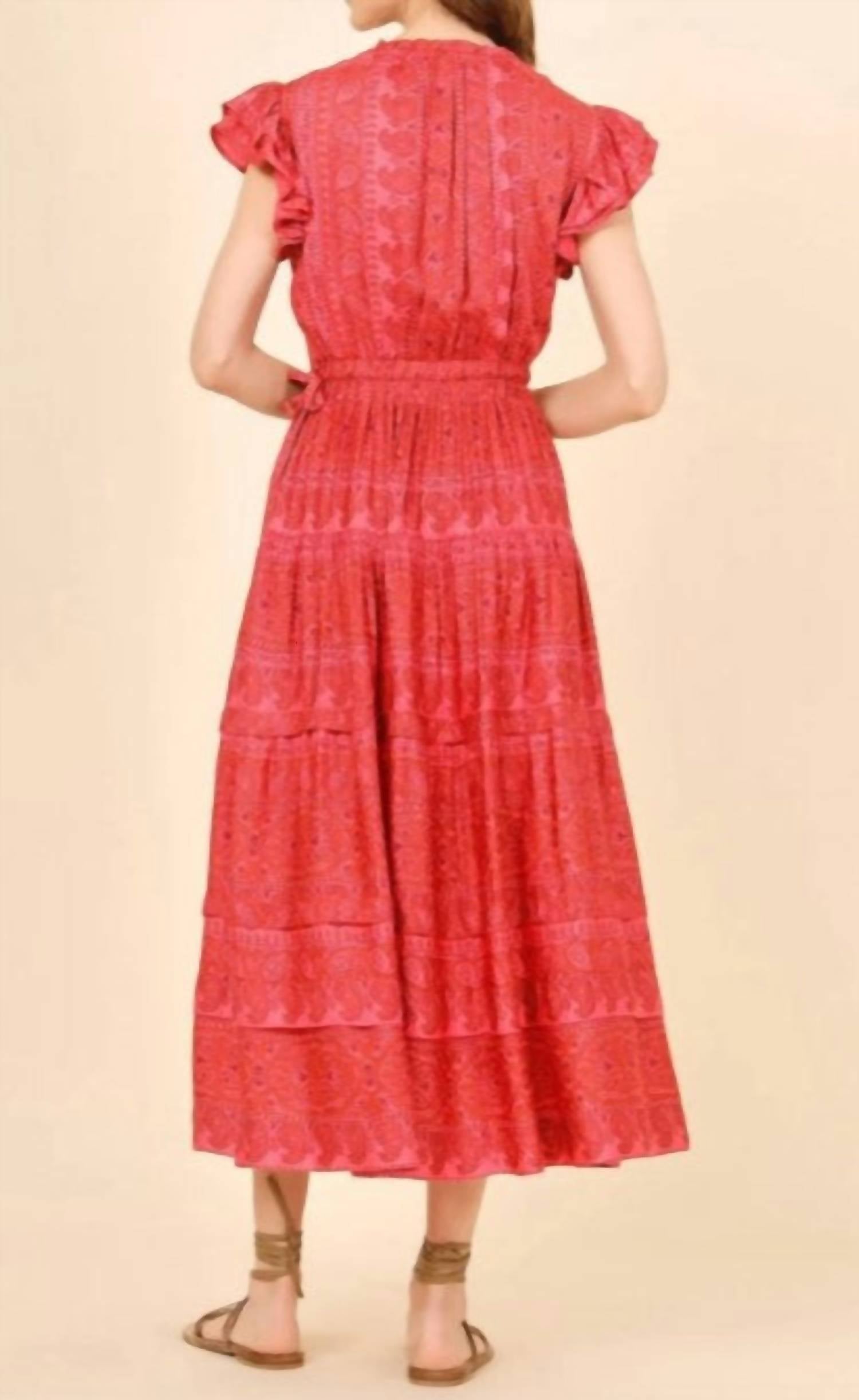 OMIKA Billie Crew Ruffle Midi Dress in salania tart - women's dress - detail view