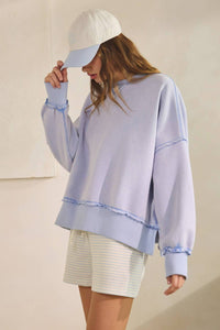 Creamon Hug Distressed Washed Sweatshirt Pullover in misty blue - women's top - view 5