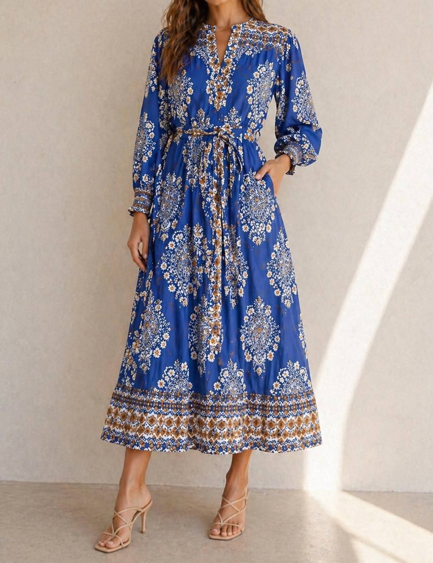 Joy Joy Floral midi dress in indigo oasis - women's dress - detail view