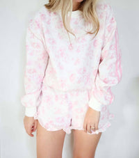 Peach Love - Anna Grace Floral With Stripe Sweatshirt & Shorts Set