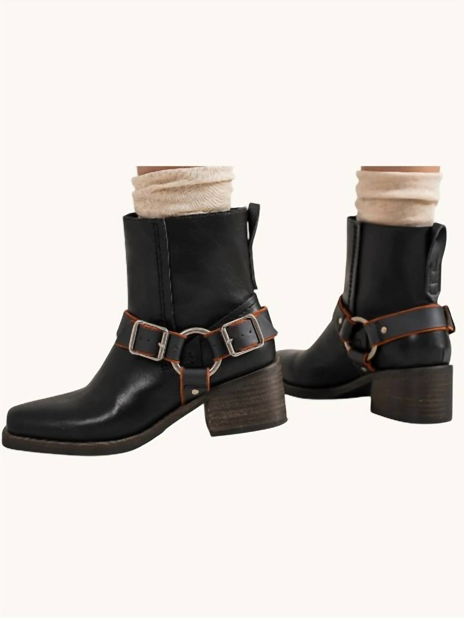Beast Fashion - Women's Moto Leather Ankle Boots