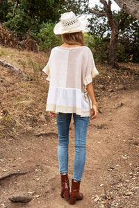 Davi & Dani - Mix Match Textured Ruffle Detail Sweater Top