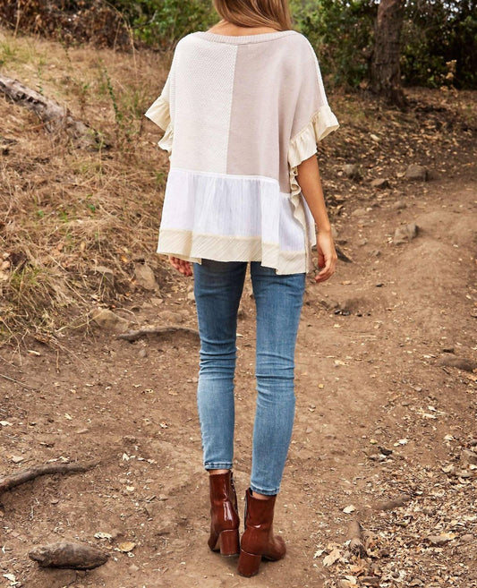 Davi & Dani - Mix Match Textured Ruffle Detail Sweater Top