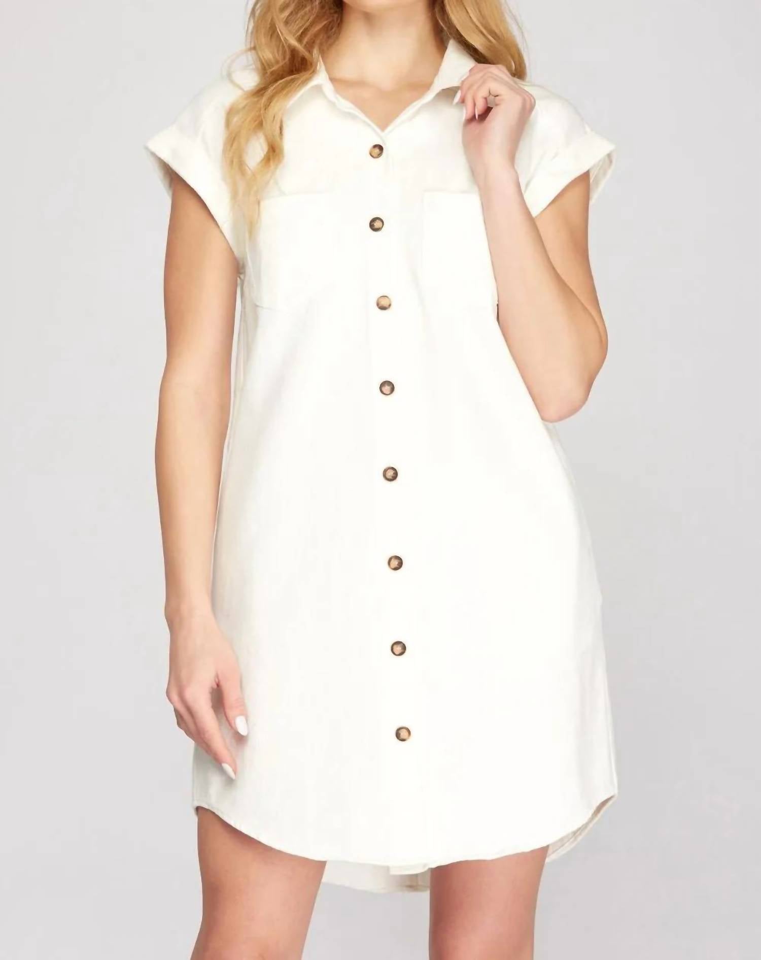 She + Sky - Folded Cuff Button Down Dress