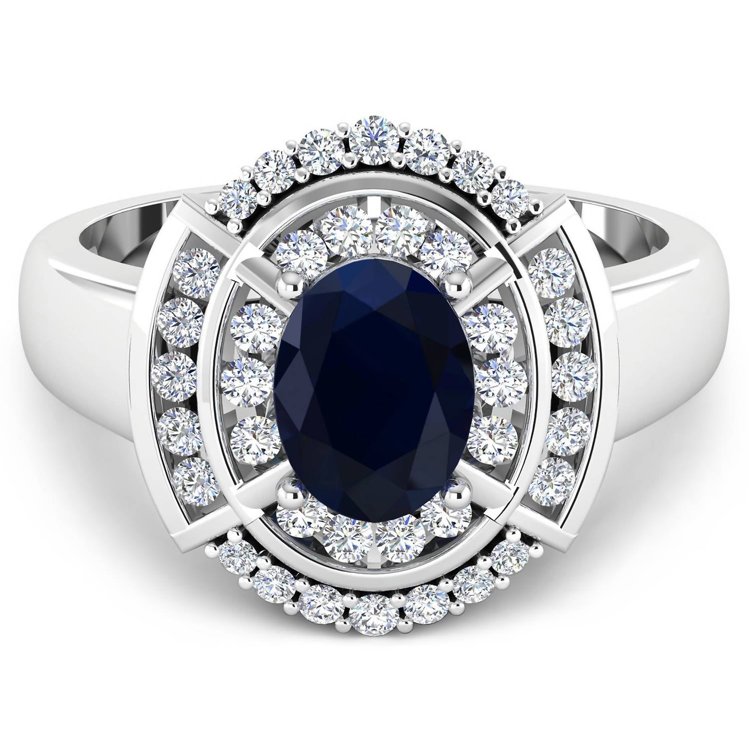 Diana M Jewels Women's Oval Natural Sapphire Fashion Ring (1.77 Ct) - Classic in 14k white gold - women's jewelry