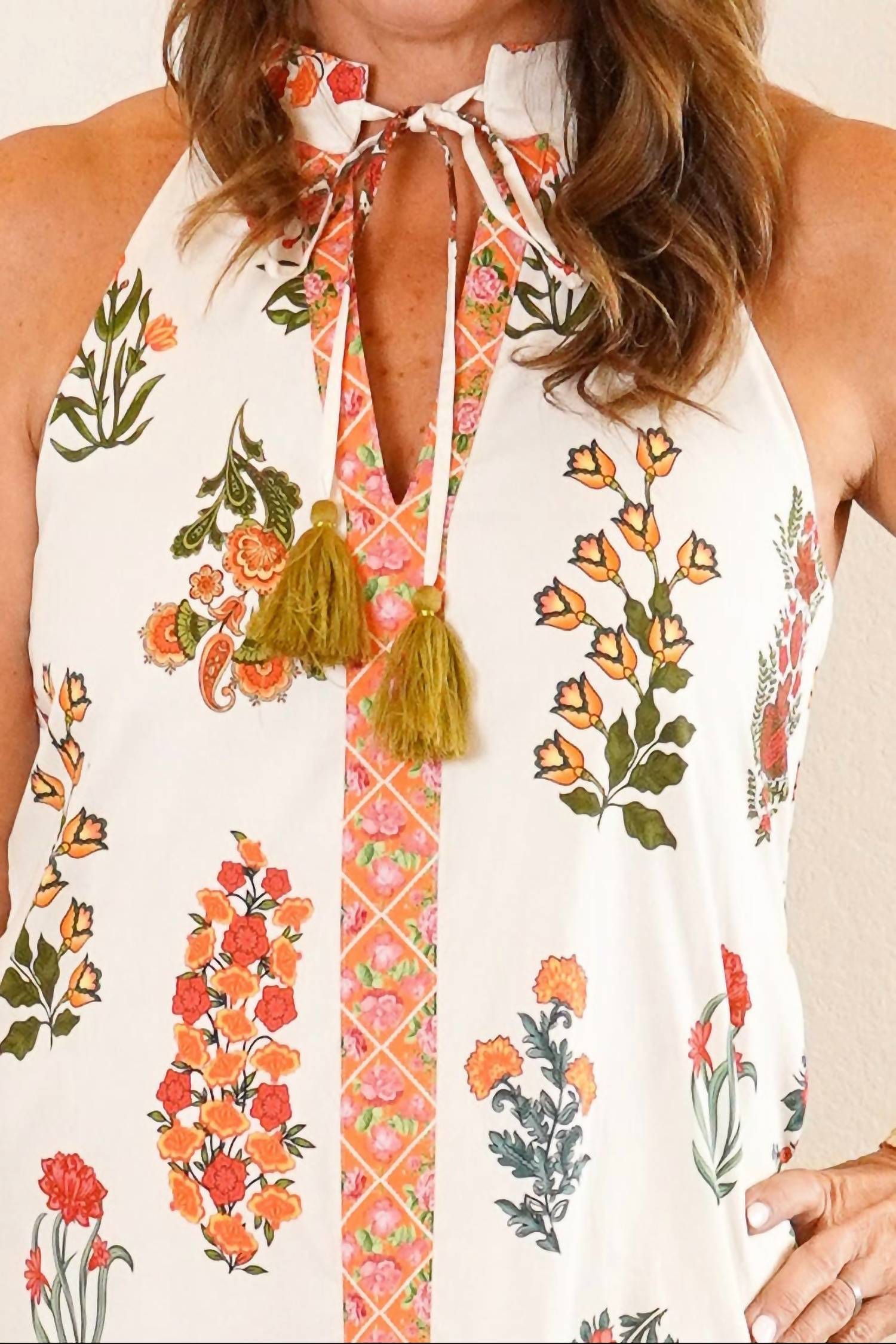 THML Halter Floral Pattern Midi Dress in cream - women's dress - alternate view