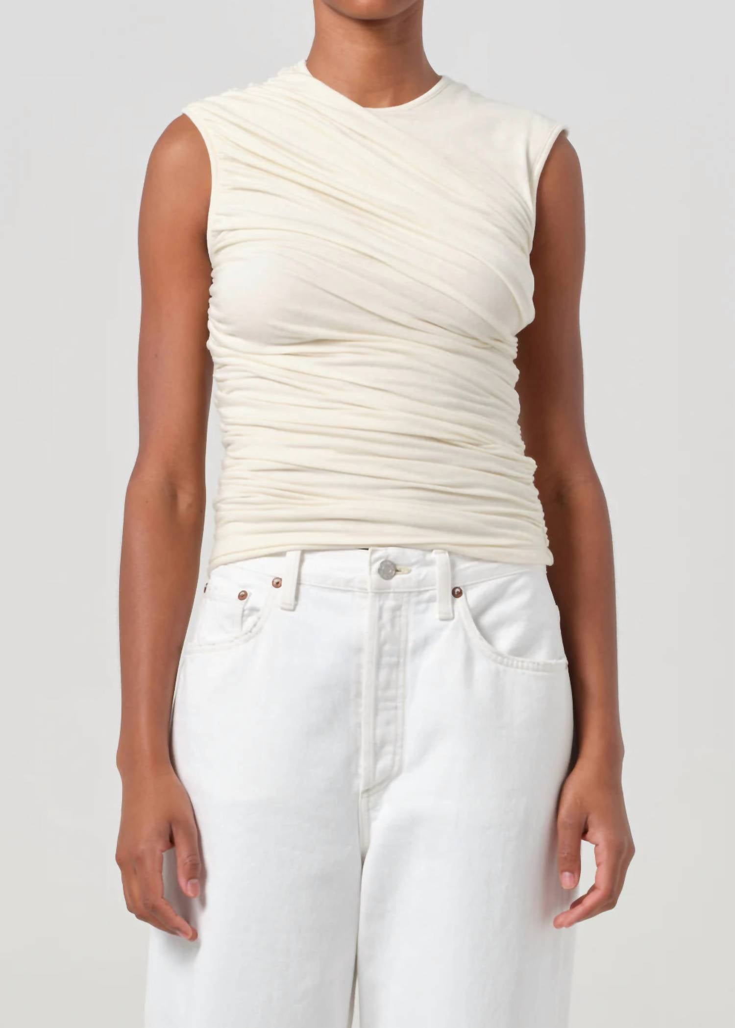 AGOLDE Ester Twist Tank in oat - women's tank top