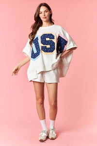Peach Love - Usa Patchwork Oversized Top